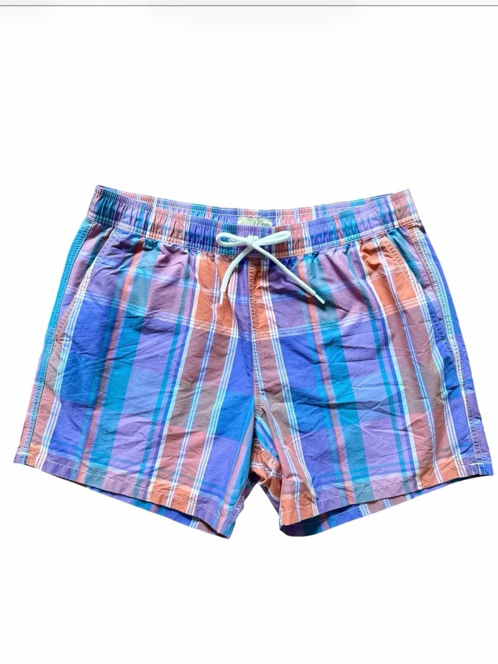 J.Crew 5” Swim Trunk Yarn-Dyed Madras Plaid Sz Large Style AV375 Blue Orange